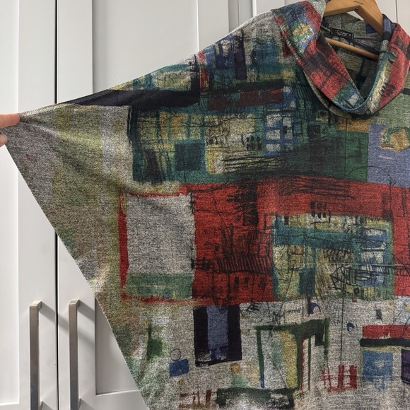 Inoah Cowl Neck Tunic Top Medium Bat Wing Sleeve Wearable Art Lagenlook City - Picture 2 of 8